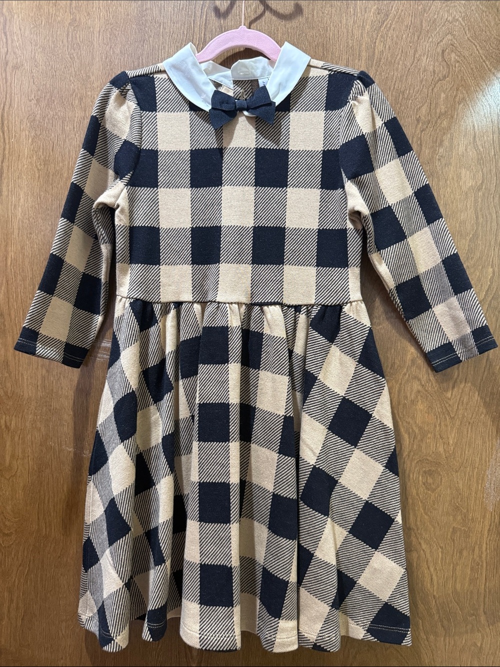 Janie and Jack Black and Tan Plaid Bow-Collar Dress